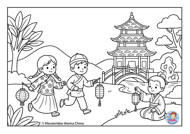 Kleurplaat het park thema China kleuteridee